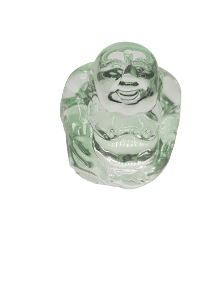 Bouddha en verre vert d'eau, porte-bonheur zen et tranquillité décoratif