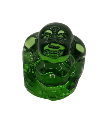 Bouddha en verre vert, porte-bonheur harmonie et équilibre décoratif