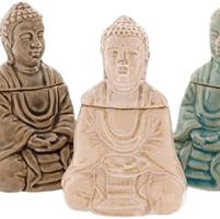 Brûleur à huile essentielle Bouddha assis beige, sérénité naturelle et méditation