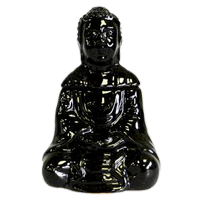 Brûleur à huile essentielle Bouddha assis noir, méditation élégante et mystique