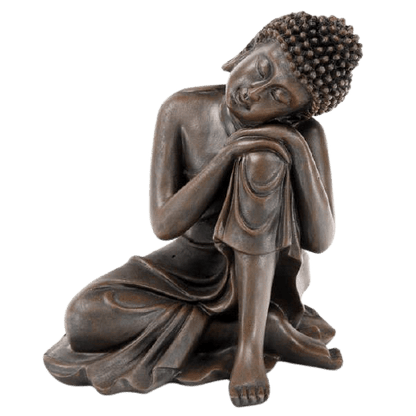 Bouddha thaïlandais effet bois tête sur genou, statue méditation profonde décorative