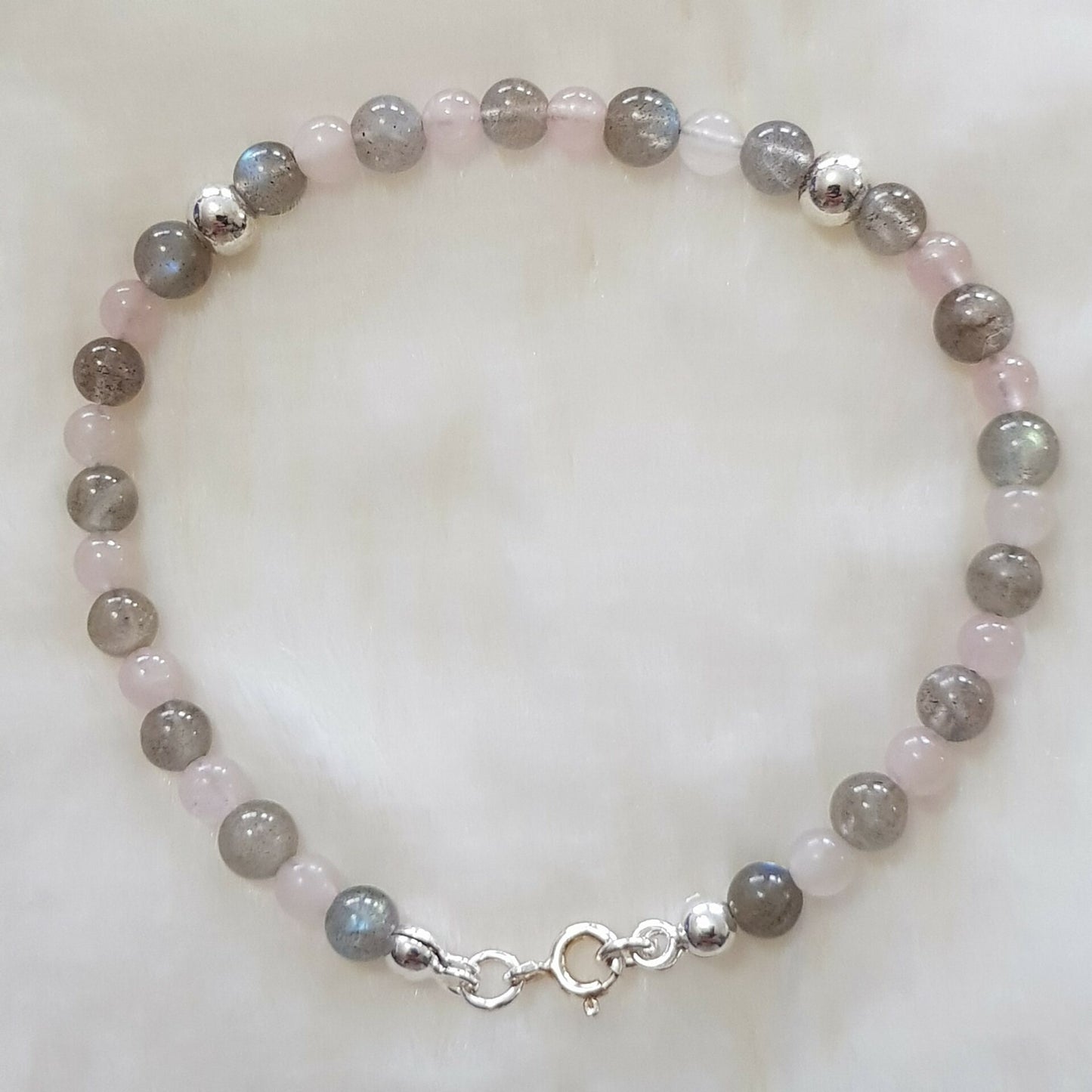 Bracelet labradorite quartz rose argent 925