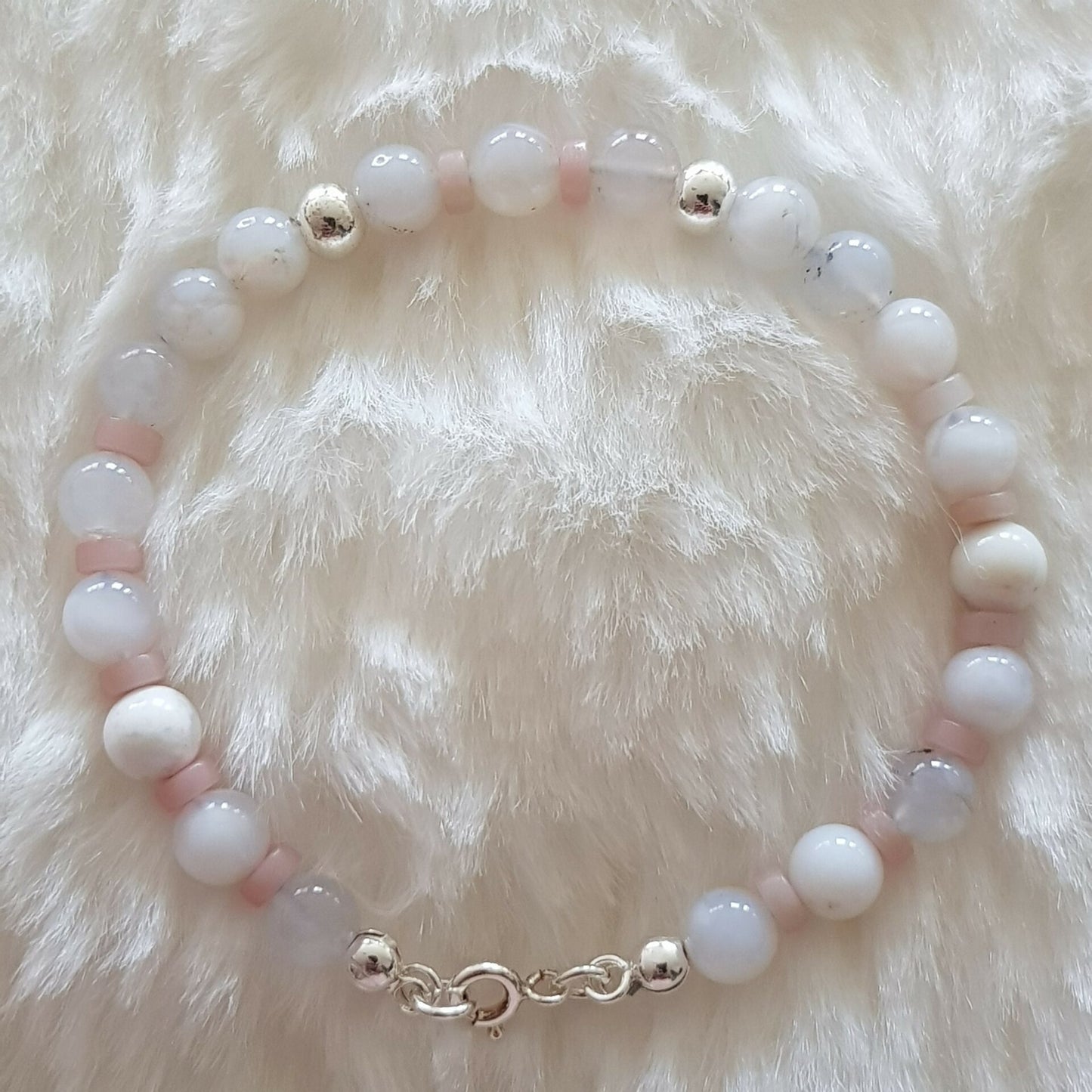 Bracelet opale blanc et rose argent 925