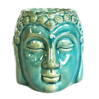 Brûleur à huile essentielle tête de Bouddha verte, sérénité sculptée pour diffusion d'ambiance